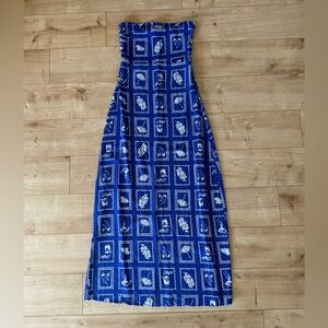 Paper Heart Blue Strapless Linen Blend Coastal Midi Dress Womens Small